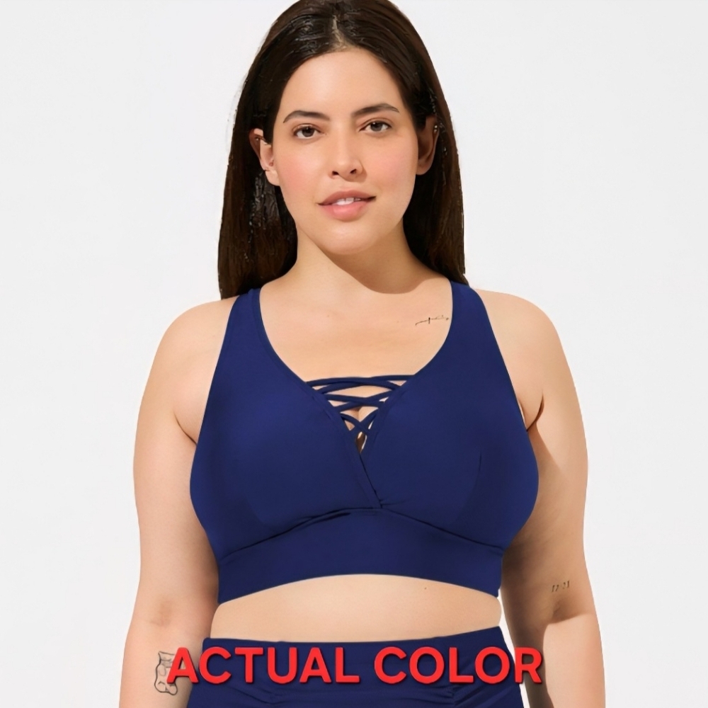 Torrid Wireless XO Triangle Swim Top NAVY BLUE Size 3X NWT